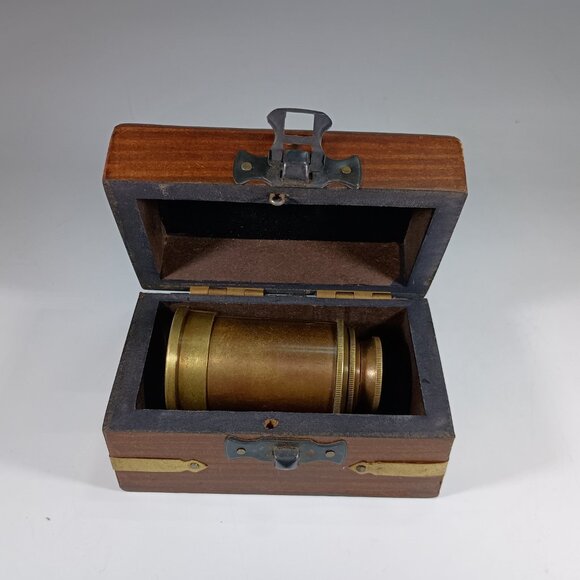 Antique Brass & Glass Mini Telescope w/Wooden Box, Hand Made - Picture 4 of 10